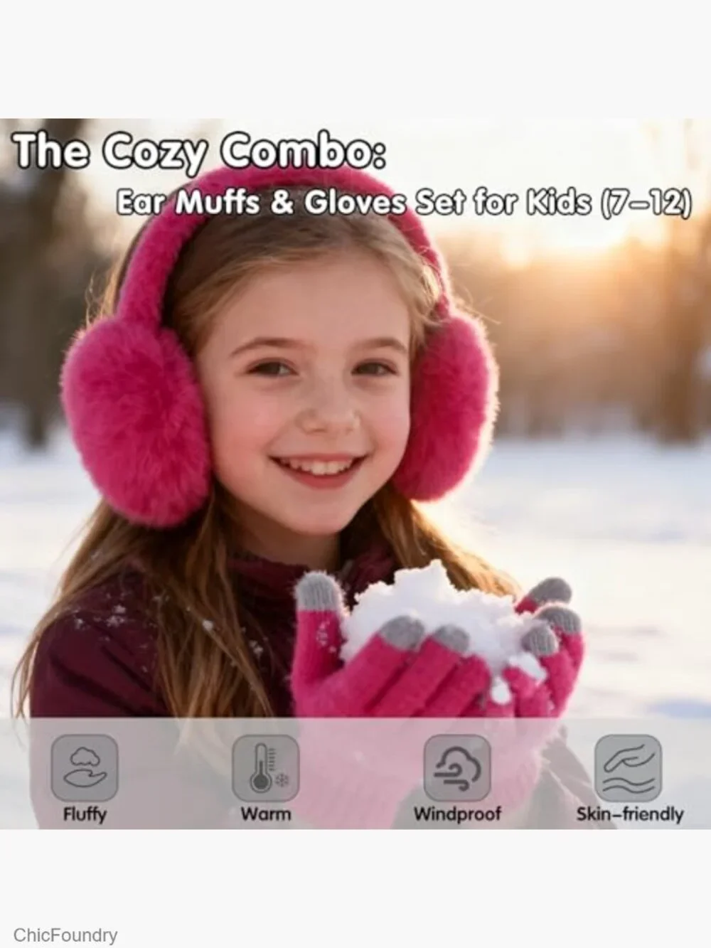Winter Earmuffs Gloves Set for Kids 7-12T - Faux Fur Ear Warmers with